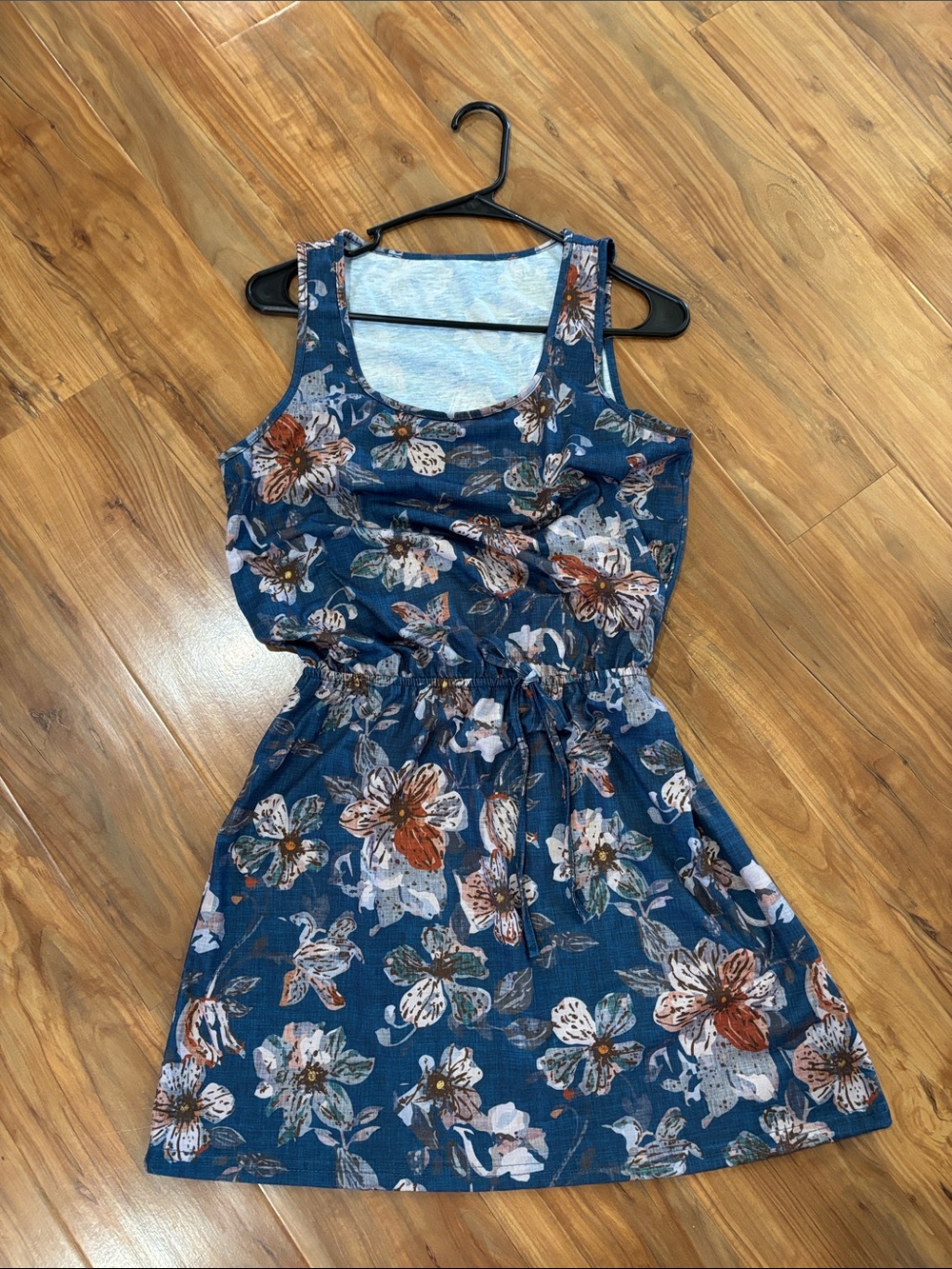 SHEIN Navy Floral Sleeveless Drawstring Mini Dress